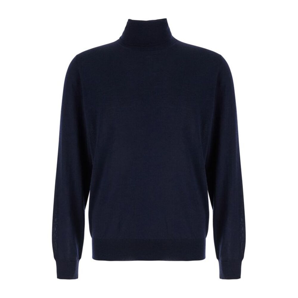 Plain Men Blue Turtleneck Sweater In Merino Wool And Silk Blend Man